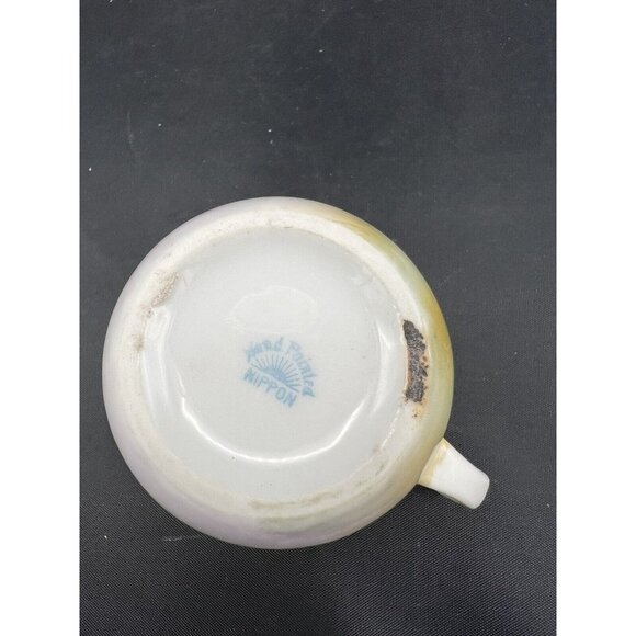 Vtg Nippon Creamer Jug White Porcelain 2.5" Sailboat Sunset Trees Lake Restful - Picture 6 of 8